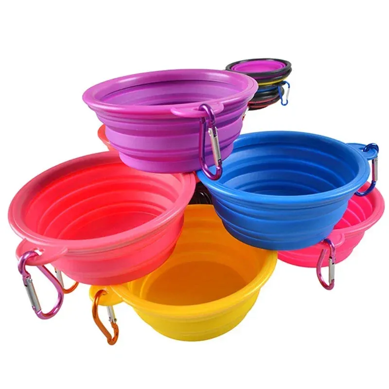 1000/350ml Solid Color Foldable Dog Bowl Food Container Collapsible Dog Bowl Water Dish Feeder Portable Water Bowl for Pet Cats