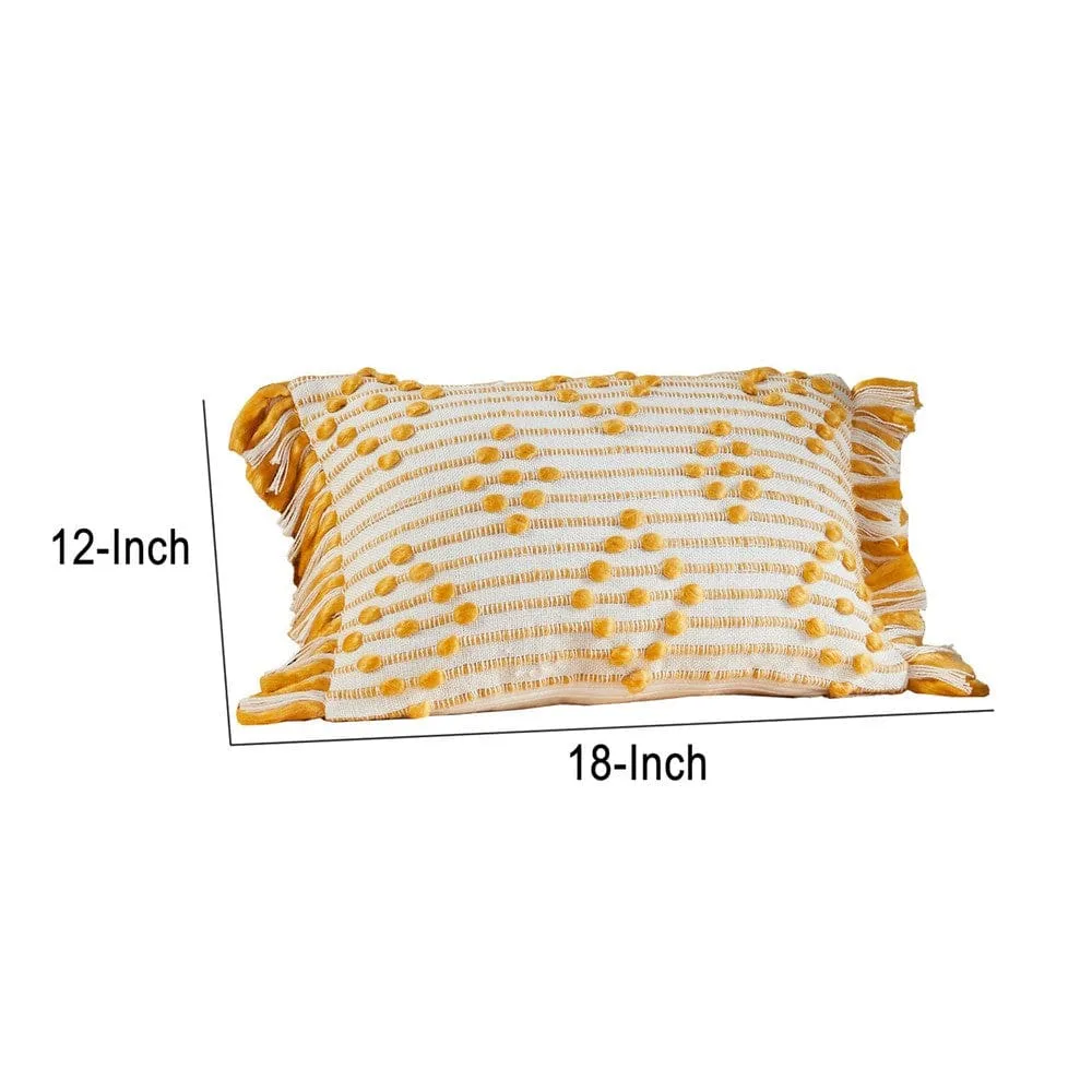 18 Inch Decorative Accent Throw Pillow Cover, Embroidered, White, Yellow By Casagear Home