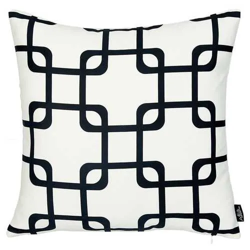 18"x18" Black Geometric Squares Decorative Throw Pillow Cover