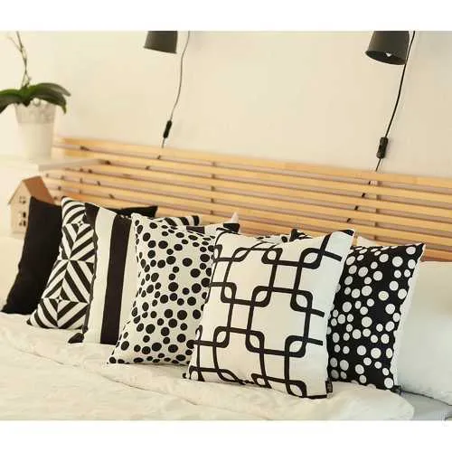 18"x18" Black Geometric Squares Decorative Throw Pillow Cover