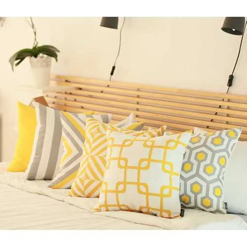 18"x18" Yellow Geometric Diagram Decorative Throw Pillow Cover