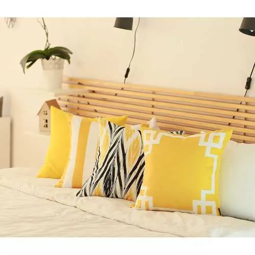 18"x18" Yellow Stripes Geometric Decorative Throw Pillow Cover