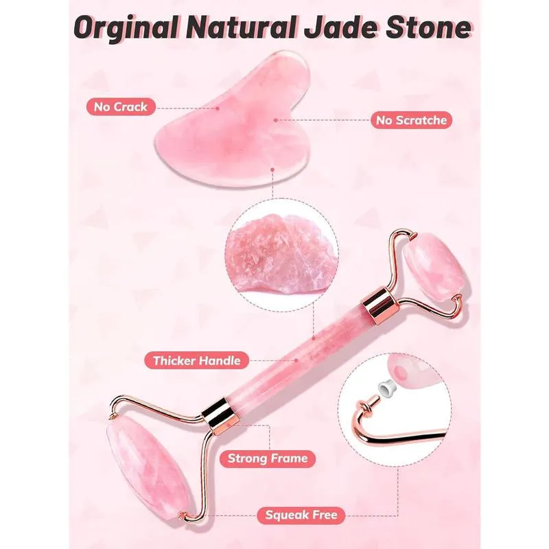 3Pcs Gua Sha & Jade Face Roller & Ice Roller for Face - Facial Massager for Face, Eyes, Neck, Relieve Fine Lines and Wrinkles