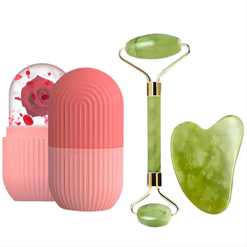 3Pcs Gua Sha & Jade Face Roller & Ice Roller for Face - Facial Massager for Face, Eyes, Neck, Relieve Fine Lines and Wrinkles