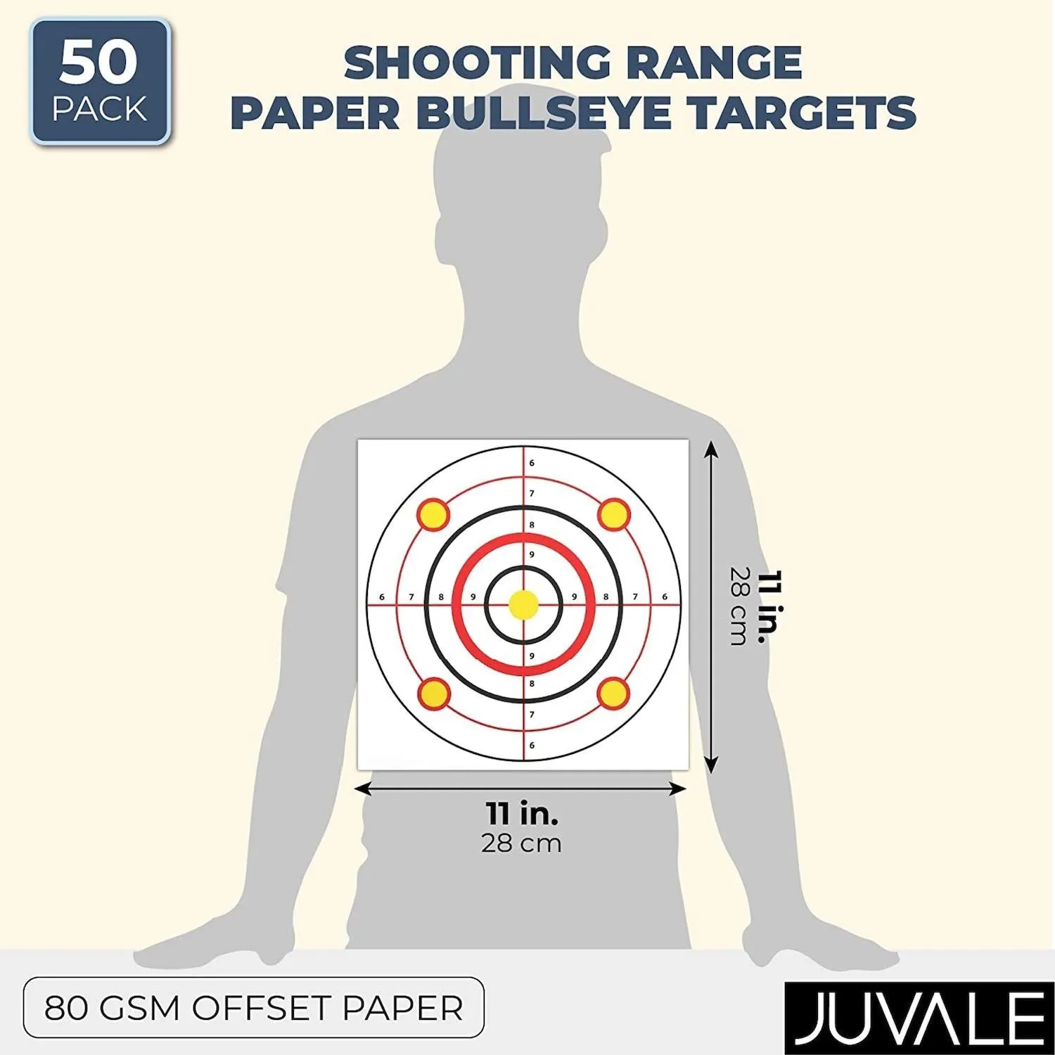 50 paper shooting targets Bullseye Target for Firearms Training (11" x 11") Juvale