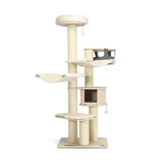 77.5-Inch Cat Tree Condo Multi-Level Kitten Activity Tower with Sisal Posts-Cream White