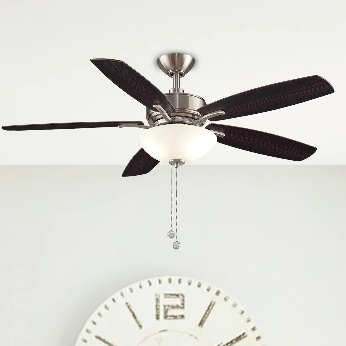 Aire Deluxe 52 Inch Brushed Nickel Ceiling Fan with Light Kit and Pull Chain