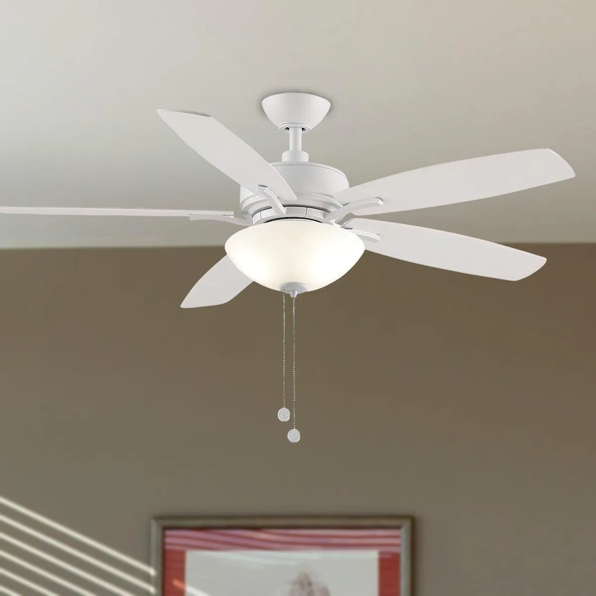 Aire Deluxe 52 Inch Matte White Ceiling Fan with Light Kit and Pull Chain