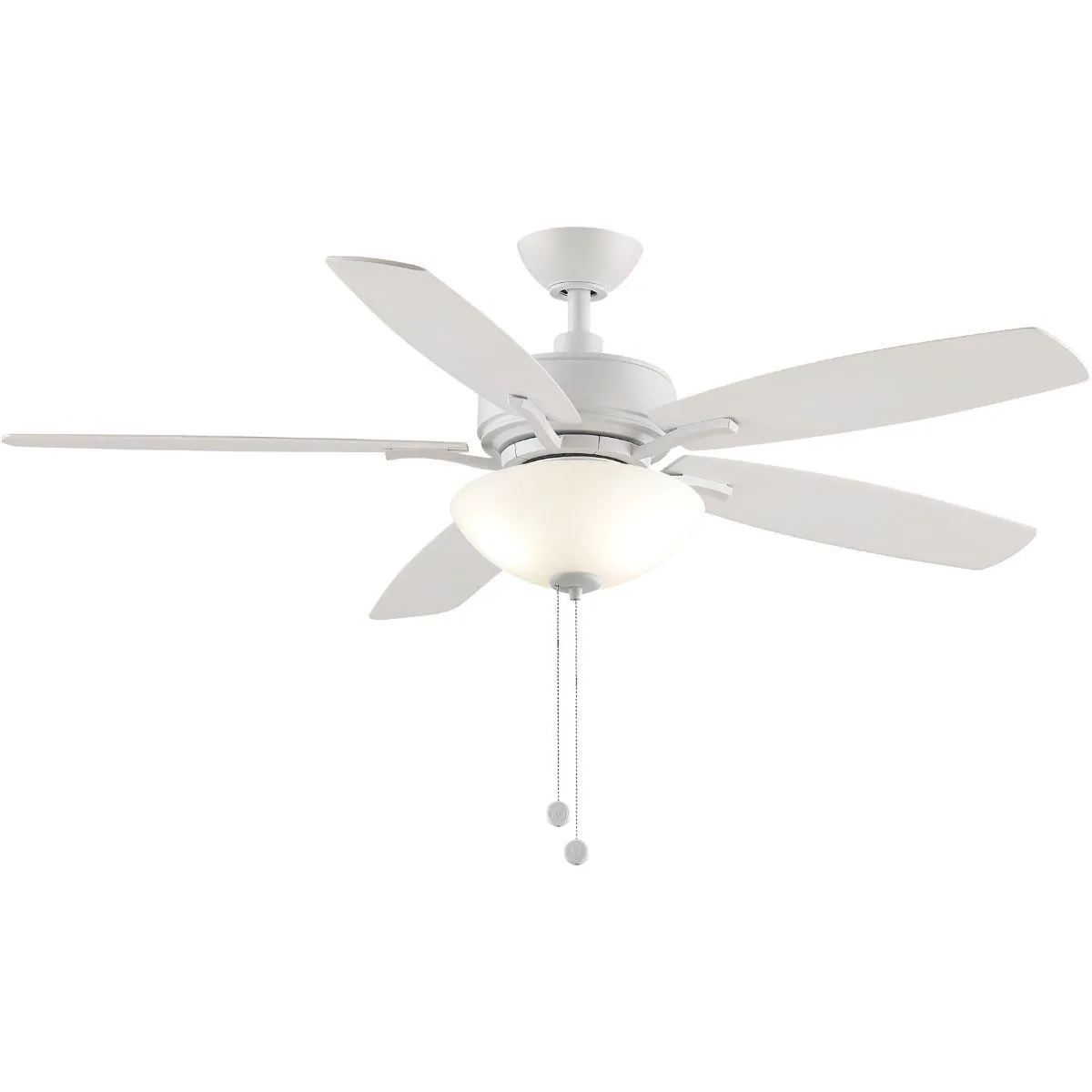 Aire Deluxe 52 Inch Matte White Ceiling Fan with Light Kit and Pull Chain