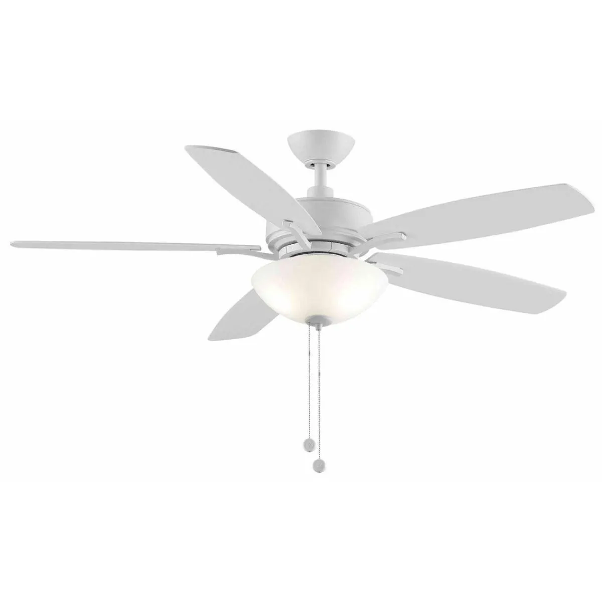 Aire Deluxe 52 Inch Matte White Ceiling Fan with Light Kit and Pull Chain