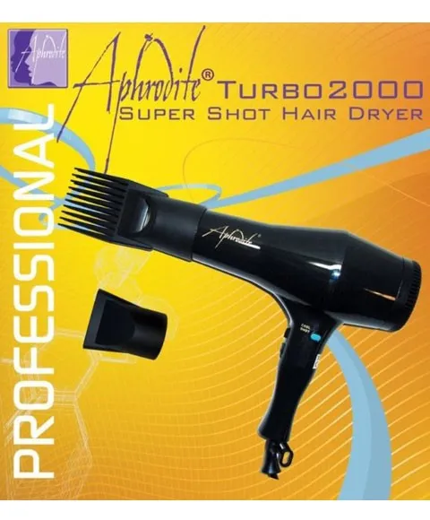 Aphrodite Professional Super Shot Hair Dryer Turbo 2000 with Dryer Pik Comb