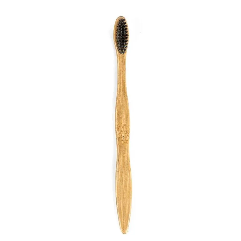 Bamboo Charcoal Toothbrush, Wooden Toothbrush, Medium Bristles, Earthbits