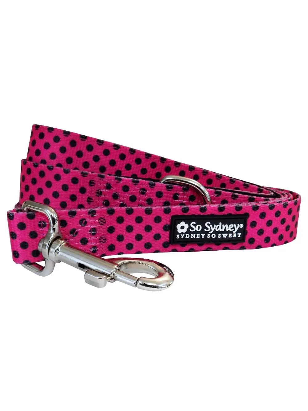 Black & Hot Pink Polka Dots Designer Dog Leash