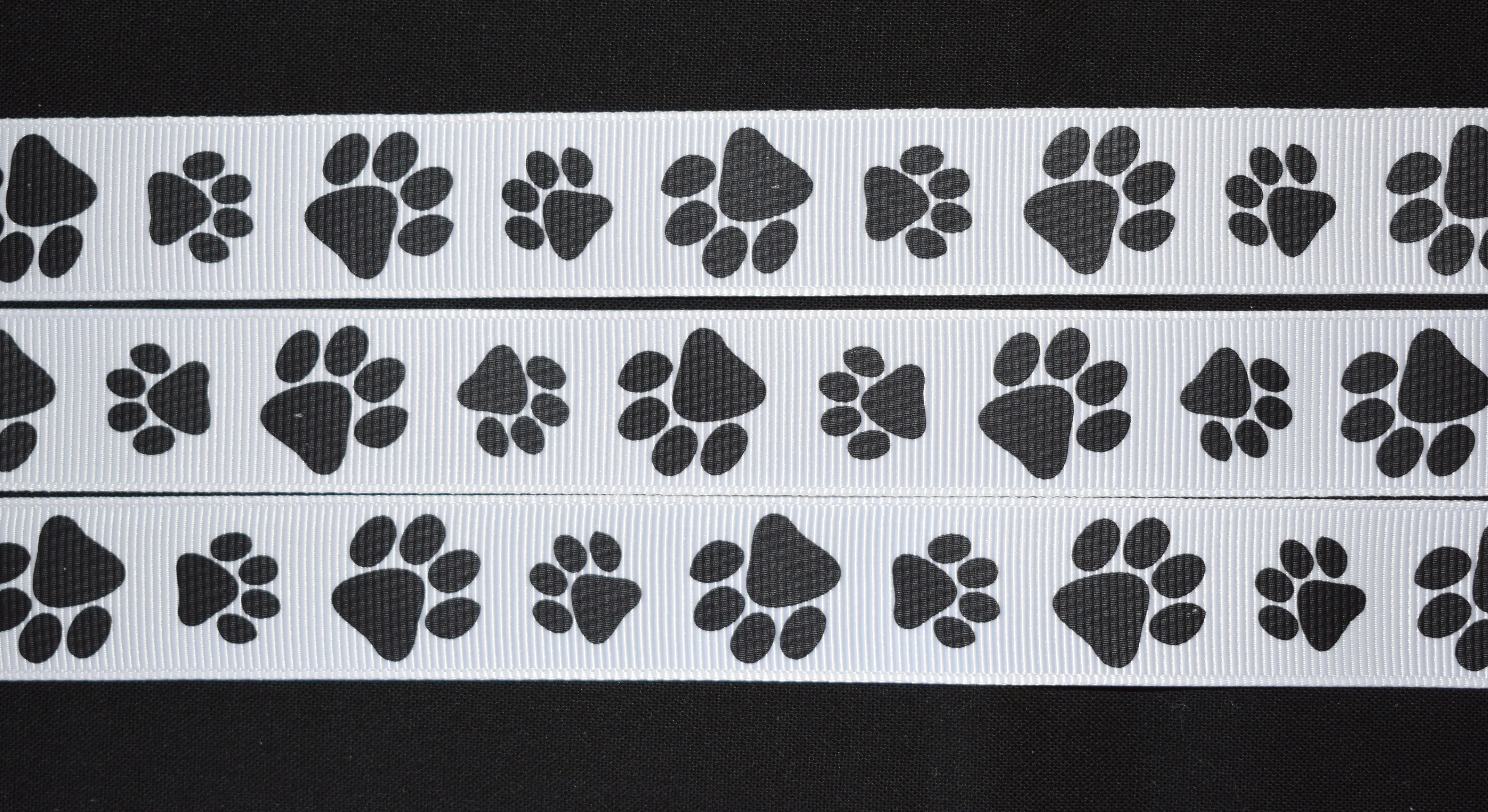 Black Paw Print Ribbon - 7/8 inch Printed Grosgrain