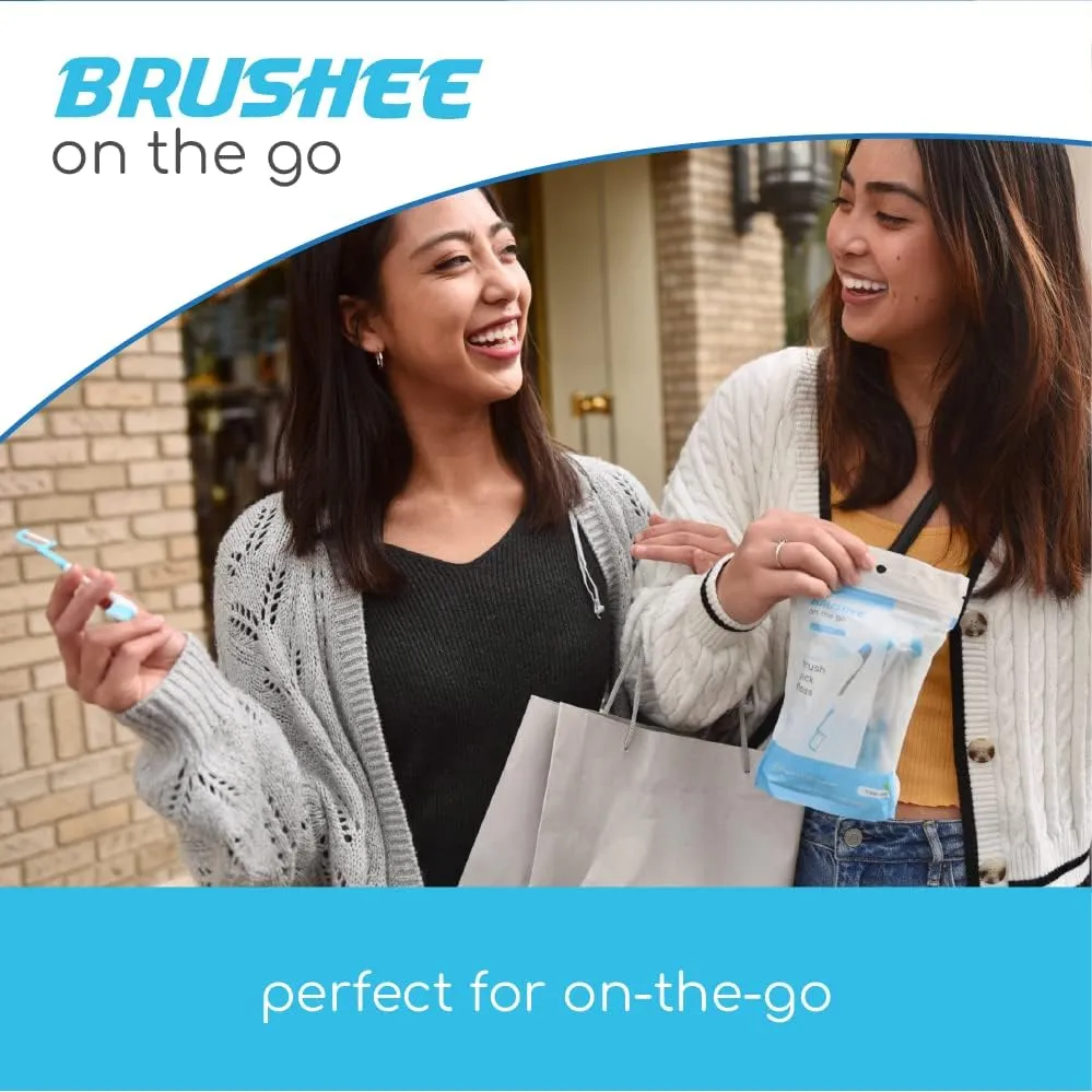 Brushee - The Evolution of Oral Care | 3-in-1 Tool (Pre-Pasted Mini-Brush   Floss   Pick) | Individually Wrapped | Disposable | Prepasted Travel Toothbrushes | Small Adult Toothbrush - (24-Pack)