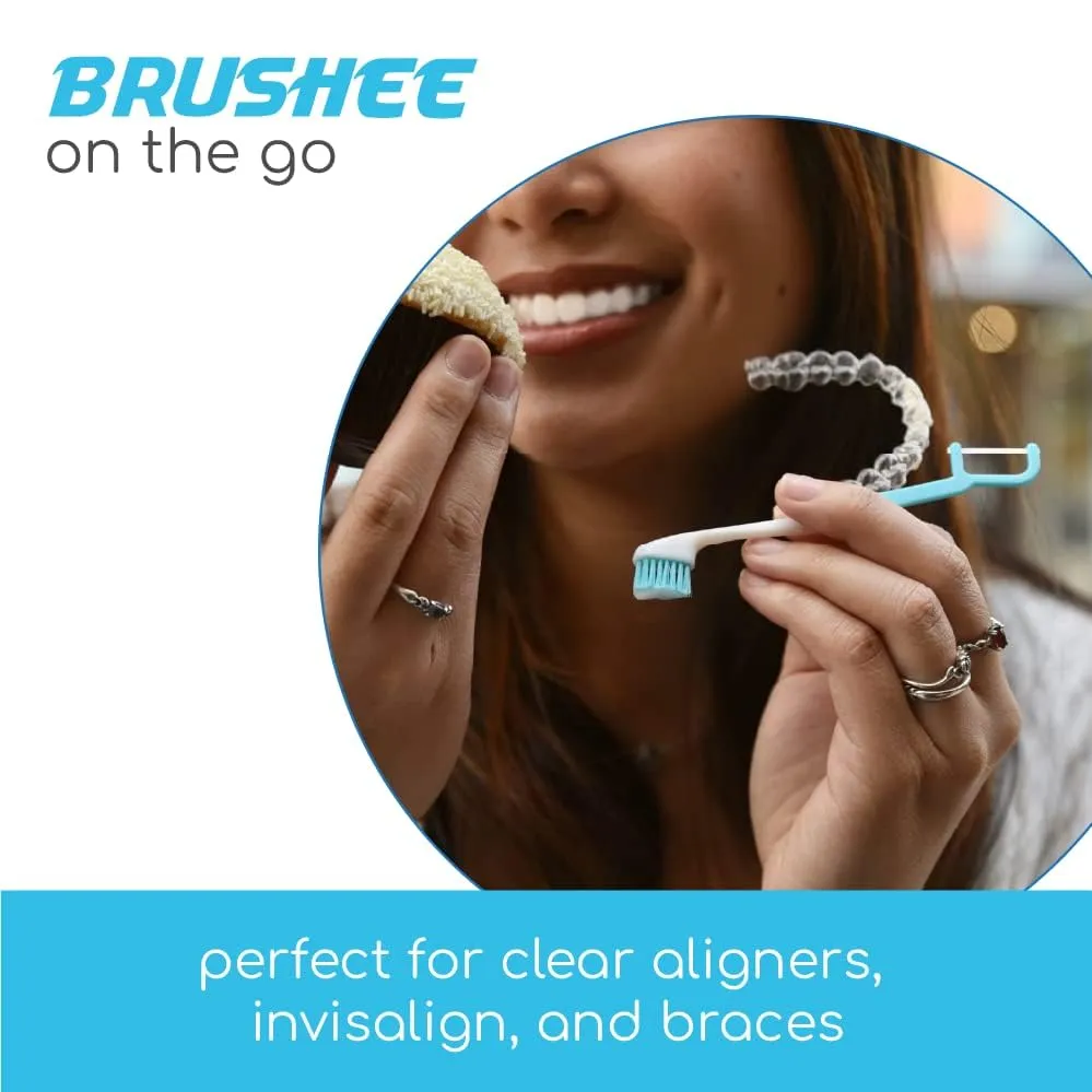 Brushee - The Evolution of Oral Care | 3-in-1 Tool (Pre-Pasted Mini-Brush   Floss   Pick) | Individually Wrapped | Disposable | Prepasted Travel Toothbrushes | Small Adult Toothbrush - (24-Pack)