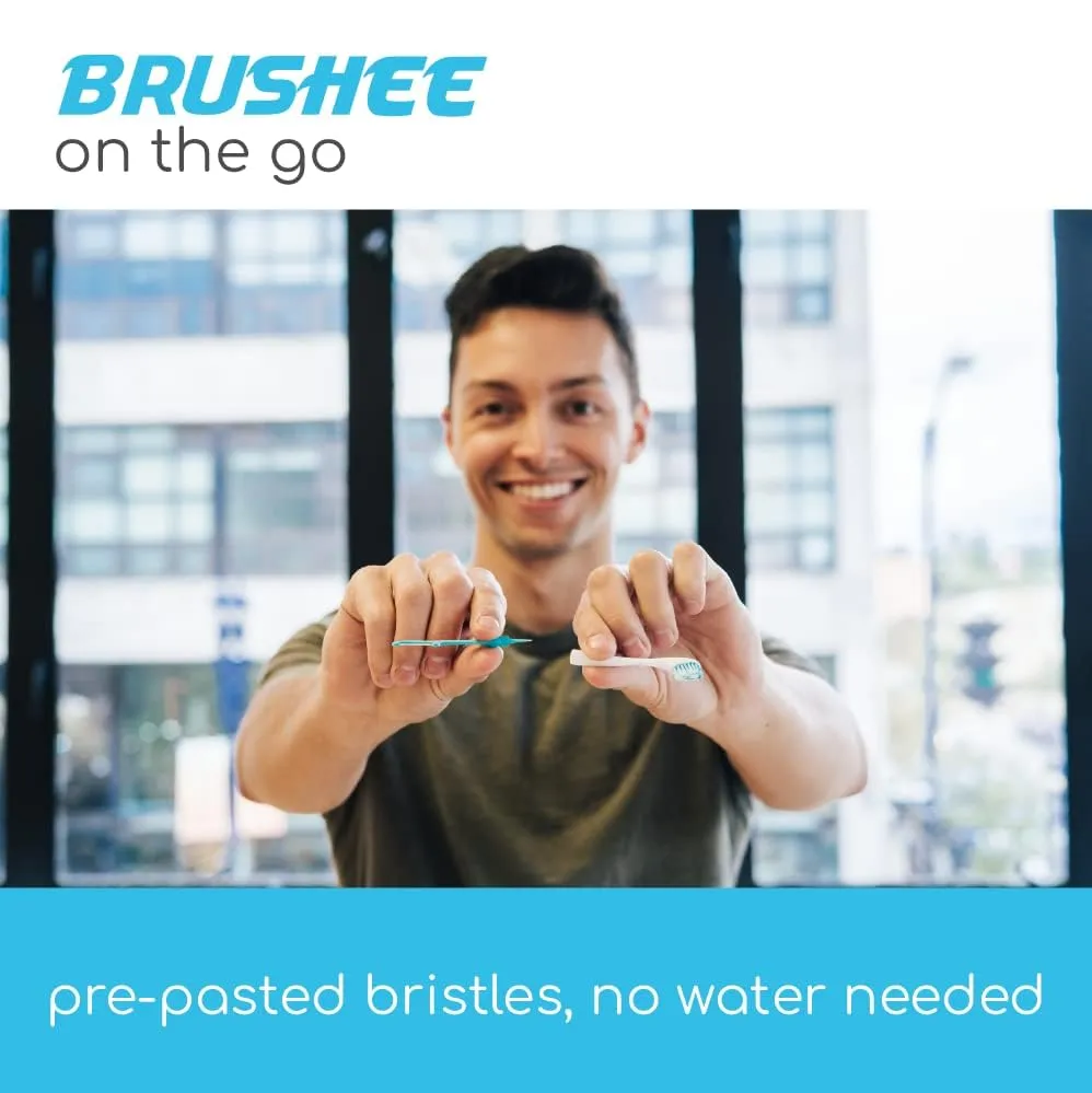 Brushee - The Evolution of Oral Care | 3-in-1 Tool (Pre-Pasted Mini-Brush   Floss   Pick) | Individually Wrapped | Disposable | Prepasted Travel Toothbrushes | Small Adult Toothbrush - (24-Pack)