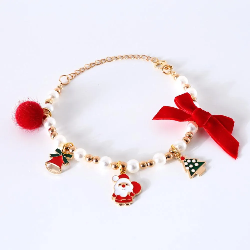 Cat Christmas Pearl Collar With Pendant