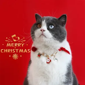 Cat Christmas Pearl Collar With Pendant