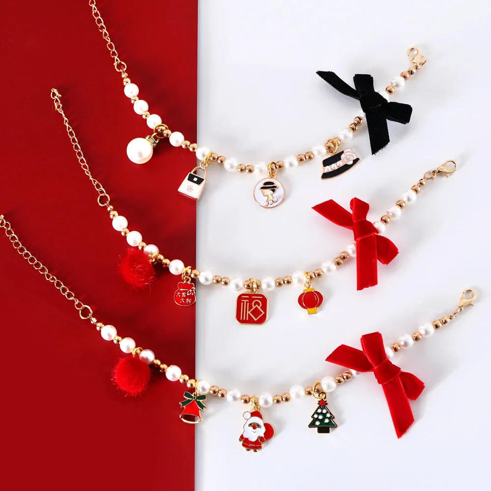 Cat Christmas Pearl Collar With Pendant