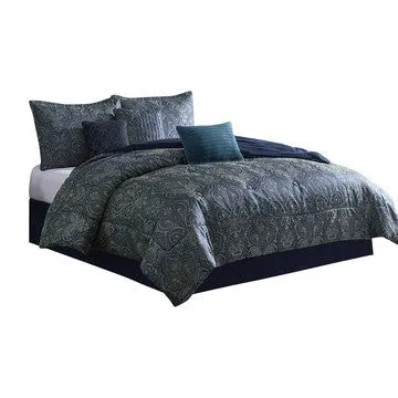 Clover 7 Piece Soft Polyester King Comforter Set, Jacquard Pattern, Teal By Casagear Home