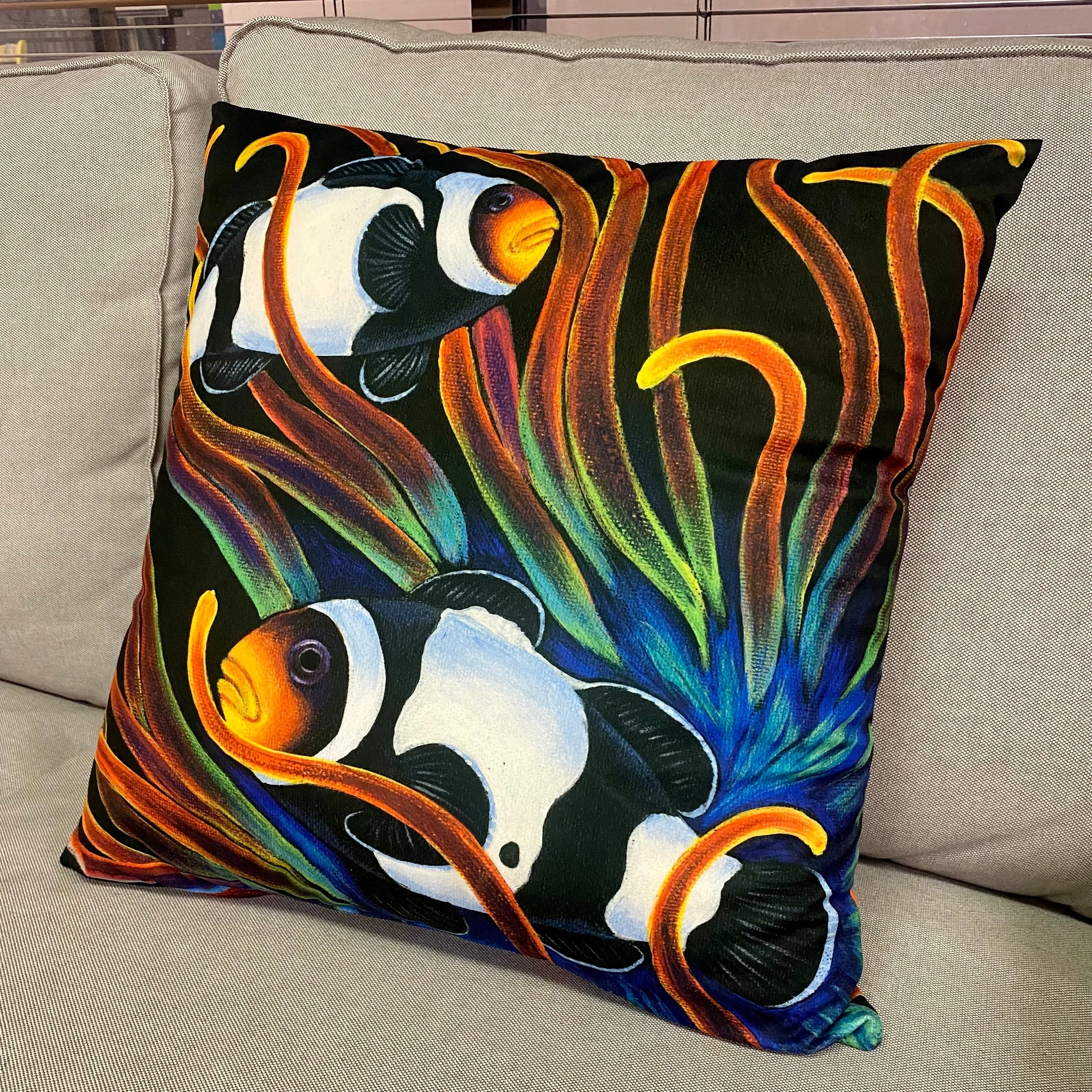 Clownfish and sunburst nem Pillow/ 18”