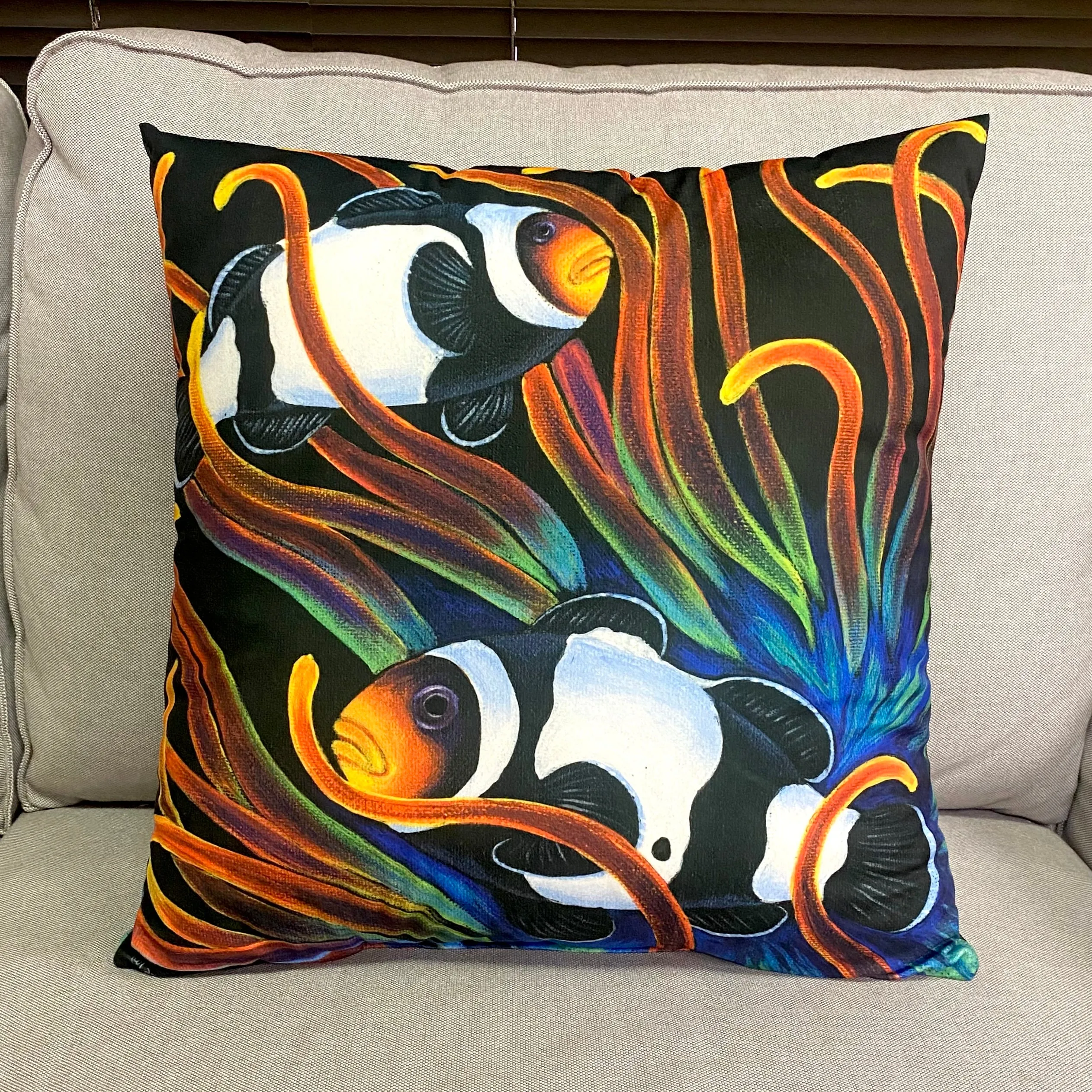 Clownfish and sunburst nem Pillow/ 18”