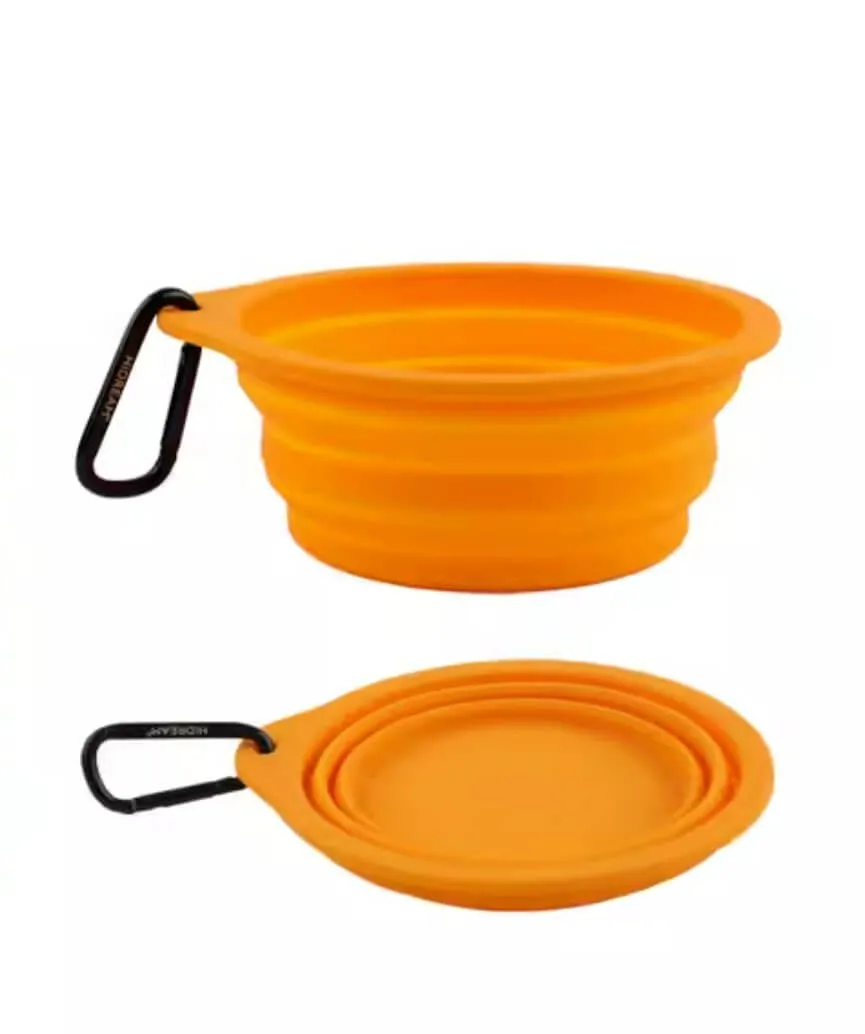 Collapsible Skid Pet Water Food Bowl with Carabiner for Dogs Cats 600ml