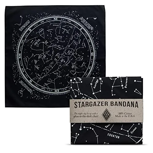 Colter Co. Glow In The Dark "Stargazer" Bandana - 100% Cotton Black Bandana with Star Chart Design - Made In The USA (22" x 22")