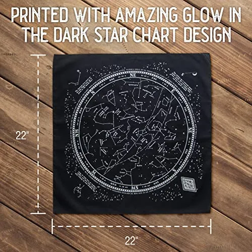 Colter Co. Glow In The Dark "Stargazer" Bandana - 100% Cotton Black Bandana with Star Chart Design - Made In The USA (22" x 22")