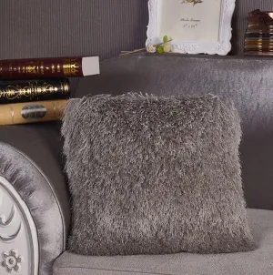 Decorative Shaggy Pillow in Silver