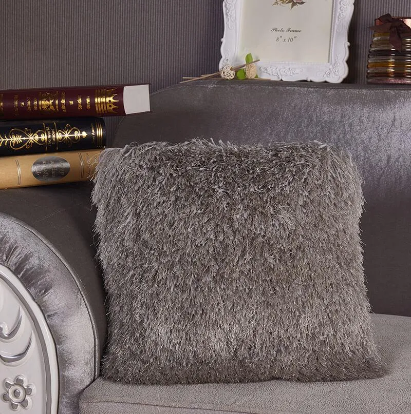 Decorative Shaggy Pillow with Lurex in Silver