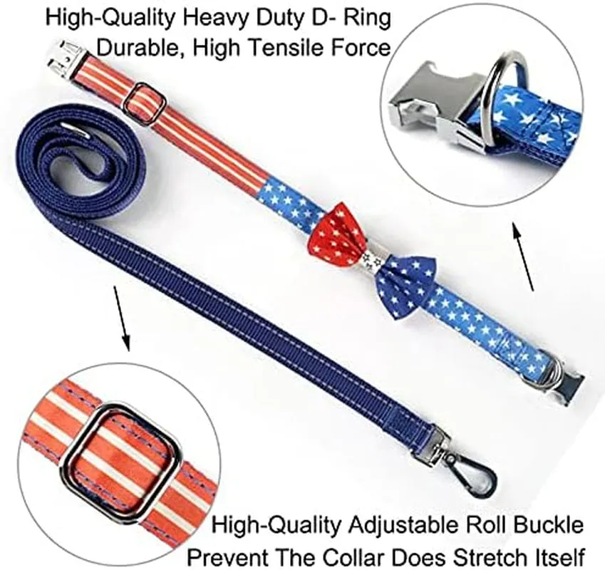 Easter Cute Dog and Cat Adjustable Nylon Collar Collars Bowtie Reflective Leash Set Quick Release Buckle for Large Medium Small Dogs (Large Size)