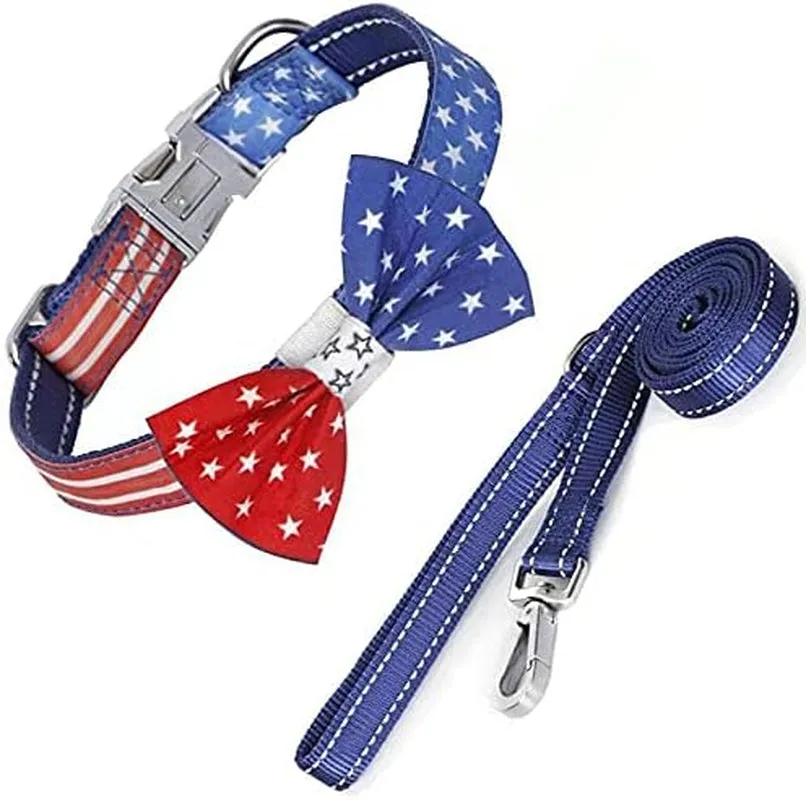 Easter Cute Dog and Cat Adjustable Nylon Collar Collars Bowtie Reflective Leash Set Quick Release Buckle for Large Medium Small Dogs (Large Size)