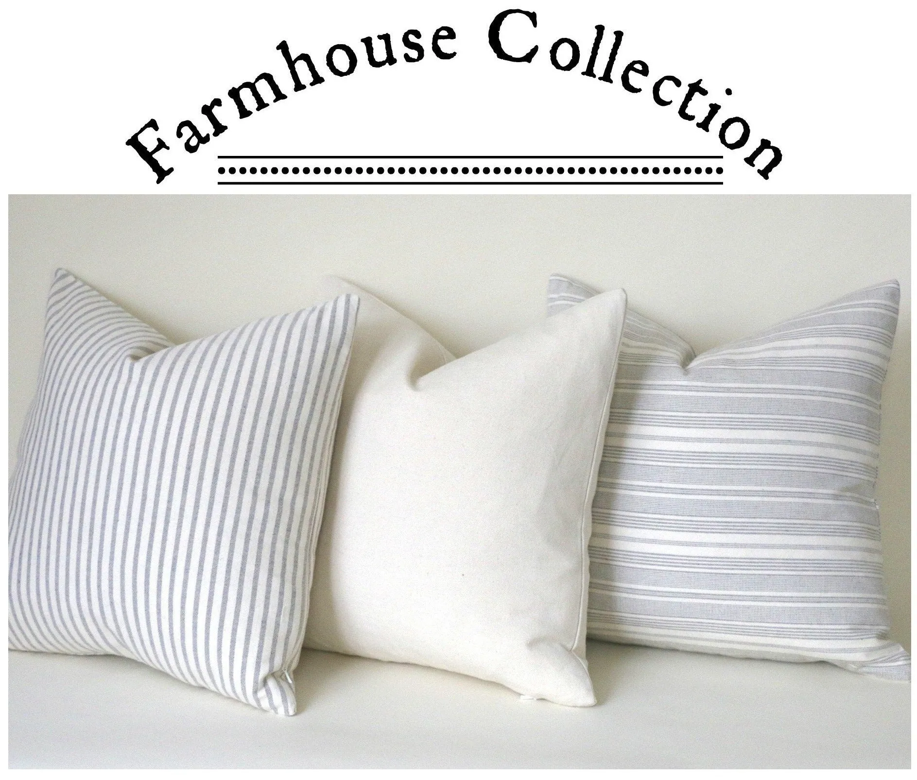 Farmhouse Collection: Grey Pillow Covers / Pinstripe Pillow / Vintage Washed Cotton / Cotton Ticking Pillow Case / Striped Cushion Cover