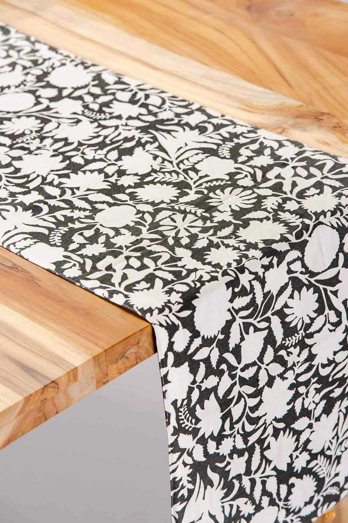 Flora Charcoal Table Runner