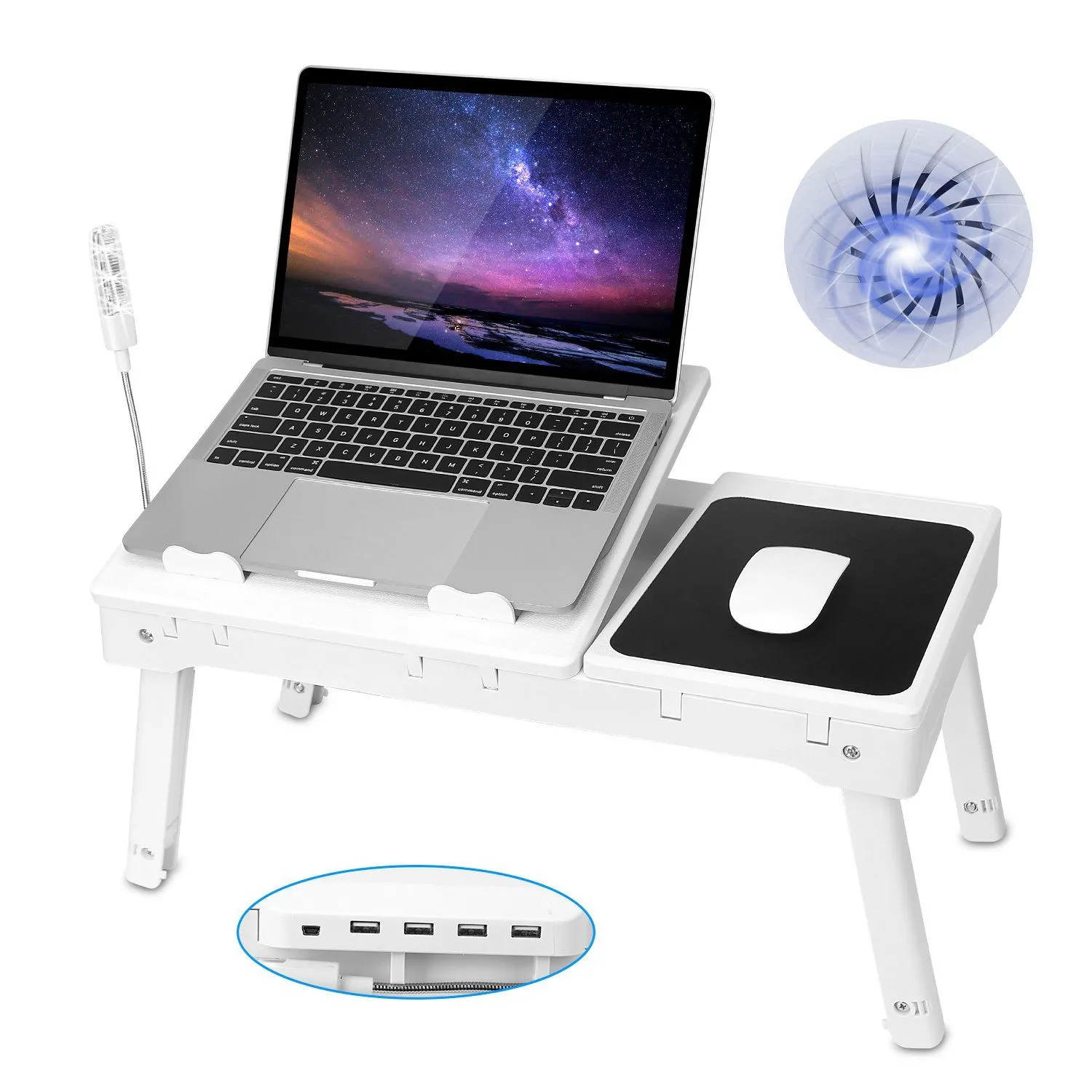 Foldable Laptop Table Bed Notebook Desk with Cooling Fan Mouse Board