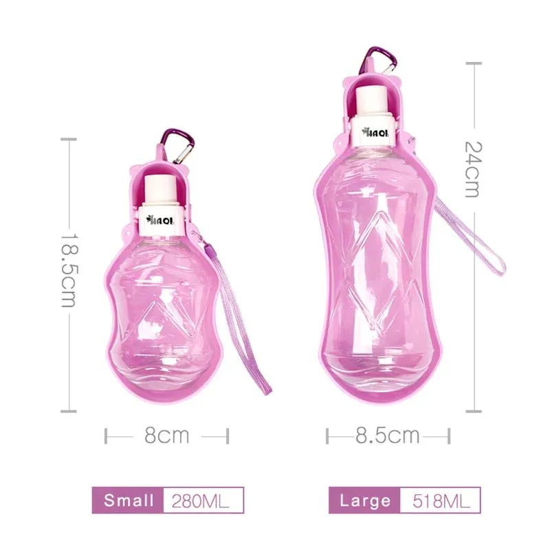 Foldable Pet Water Bottle with Drinking Bowl, Suitable for Dogs and Cats, Available in 280ml or 518ml