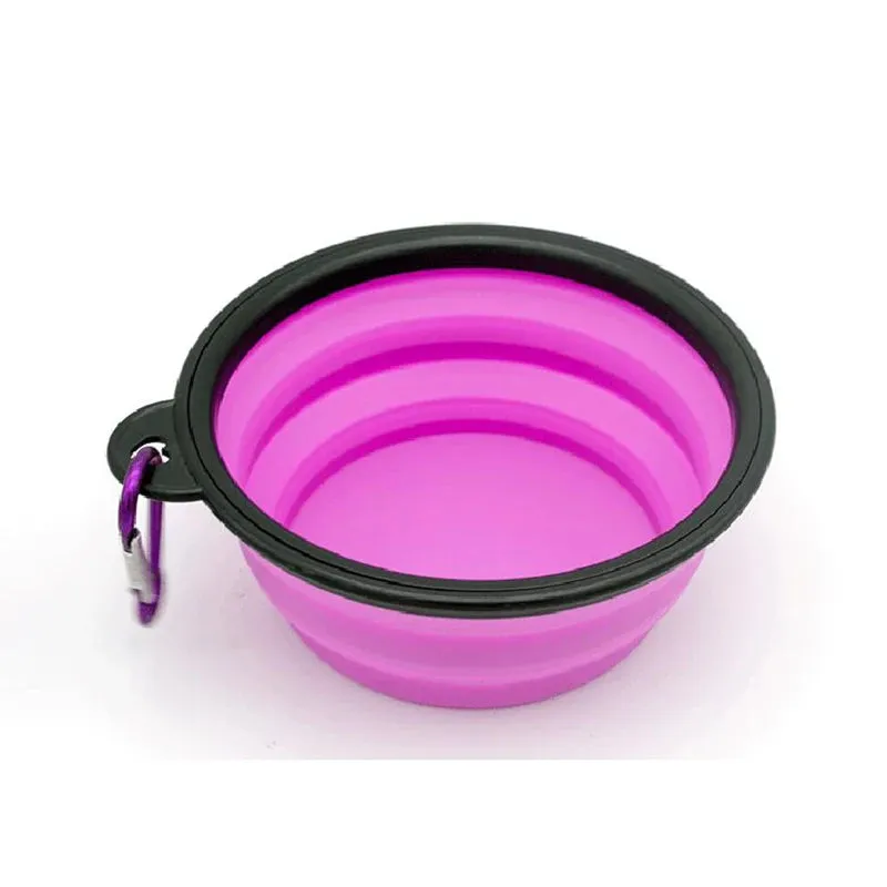 Folding Portable Silicone Dog Feeder Bowl – 2-in-1 Pet Dispenser with Carabiner for Outdoor Travel