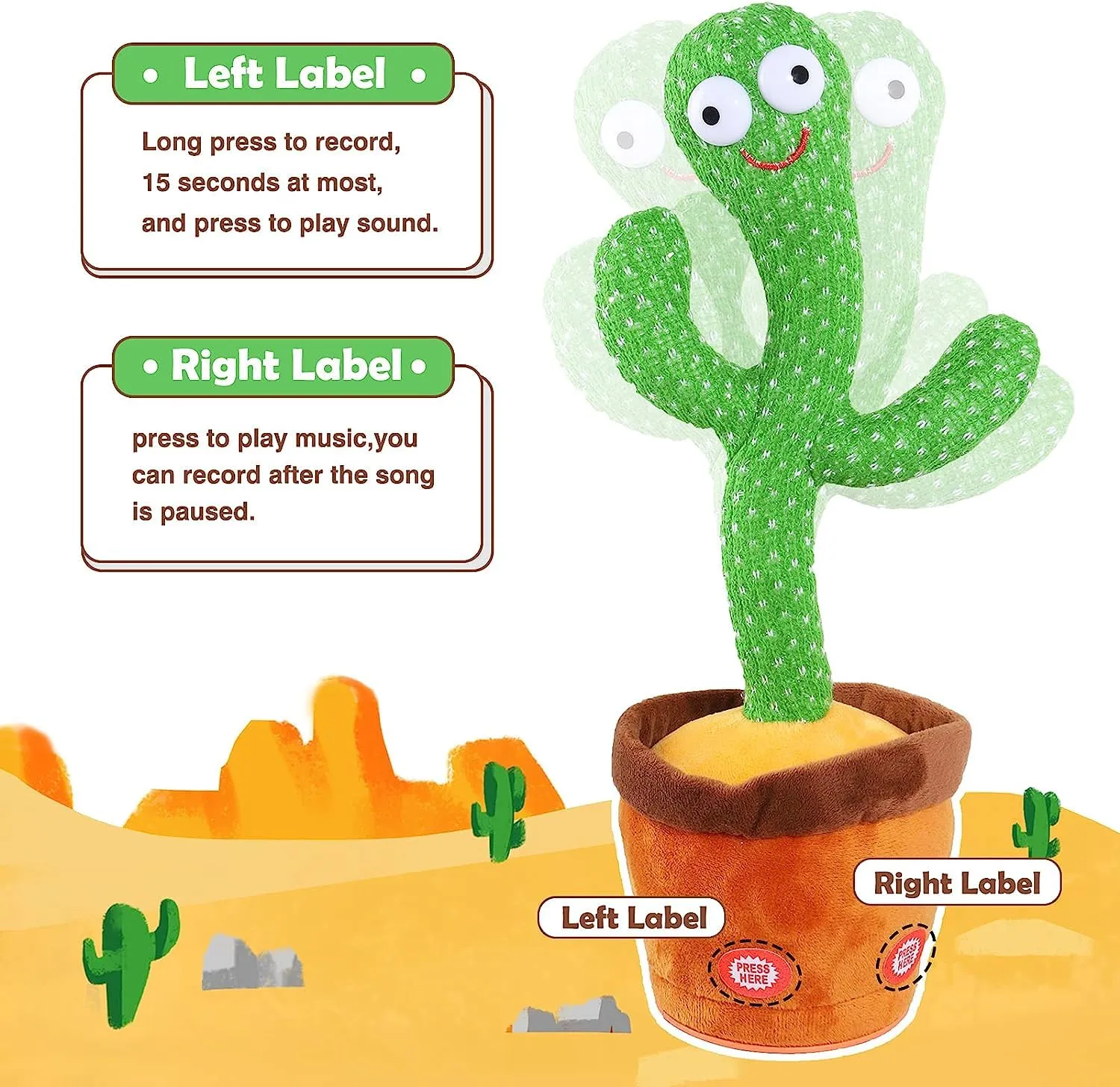 Goyal's Dancing Cactus Talking Toy, Wriggling, Singing & Repeating What You Say, Funny Education Toy for Babies & Kids - Green (Rechargable)