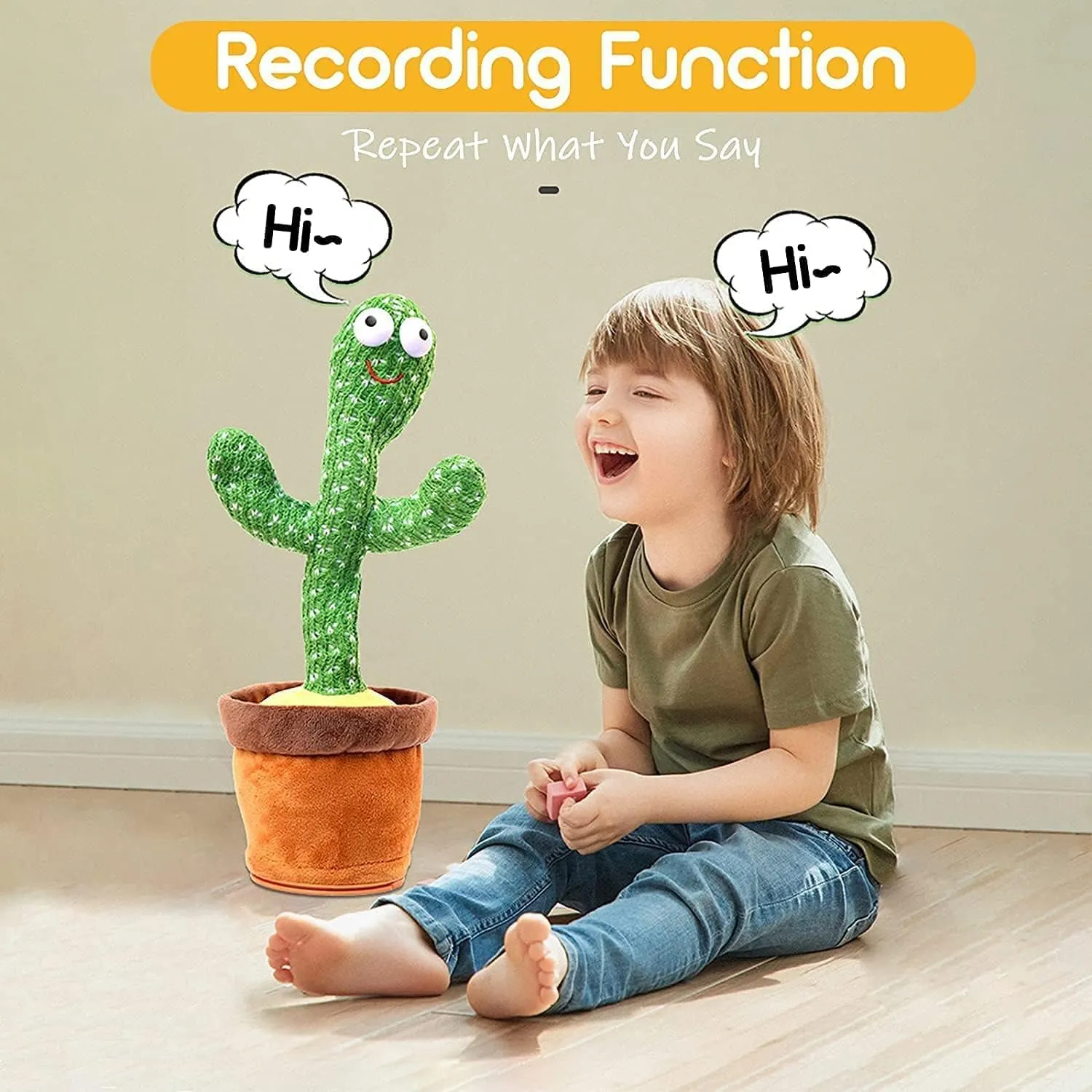 Goyal's Dancing Cactus Talking Toy, Wriggling, Singing & Repeating What You Say, Funny Education Toy for Babies & Kids - Green (Rechargable)