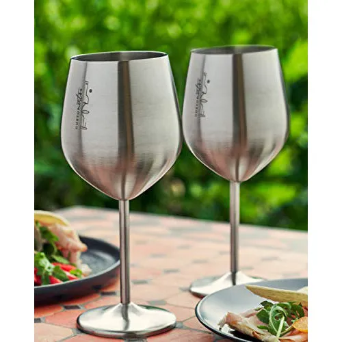 Gusto Nostro Stainless Steel Wine Glass - 18 oz - Cute, Unbreakable Wine Glasses for Travel, Camping and Pool - Fancy, Unique and Cool Portable Metal Wine Glass for Outdoor Events, Picnics (Set of 2)