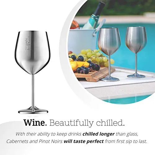 Gusto Nostro Stainless Steel Wine Glass - 18 oz - Cute, Unbreakable Wine Glasses for Travel, Camping and Pool - Fancy, Unique and Cool Portable Metal Wine Glass for Outdoor Events, Picnics (Set of 2)