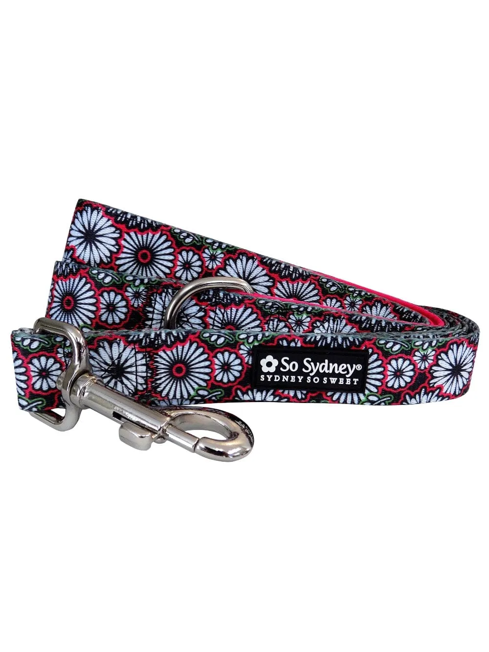 Hot Pink & Black Daisy Floral Fashion Cute Trendy Dog Leash