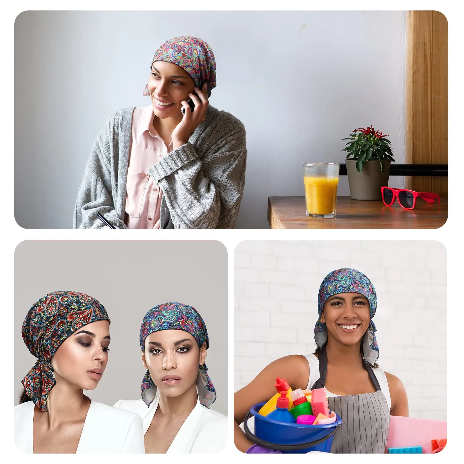 JO Geyoga 6 Pcs Chemo Headwear for Women Turban Beanie Caps Cancer Head Scarves Hair Loss Beanie Headwear for Yoga Running (Vivid Color,Stylish Style)