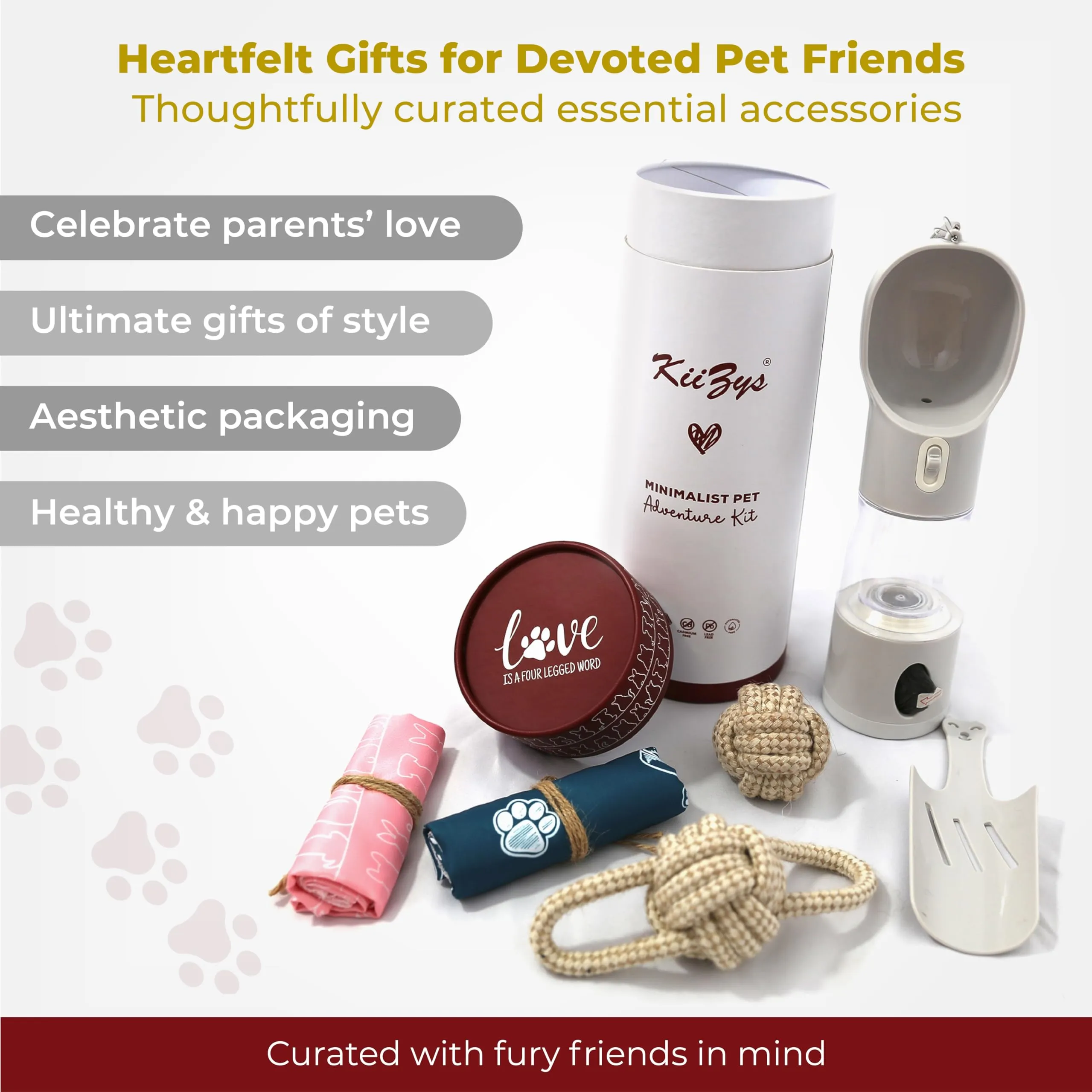 KiiZYs Pet Gift Set: Bandanas, Water Bottle & Chew Toys Essential Traveling Kit