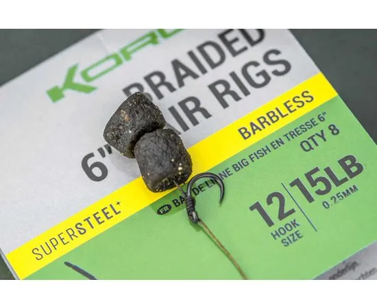 Korum Big Fish Braided Hair rigs 6inch BARBLESS