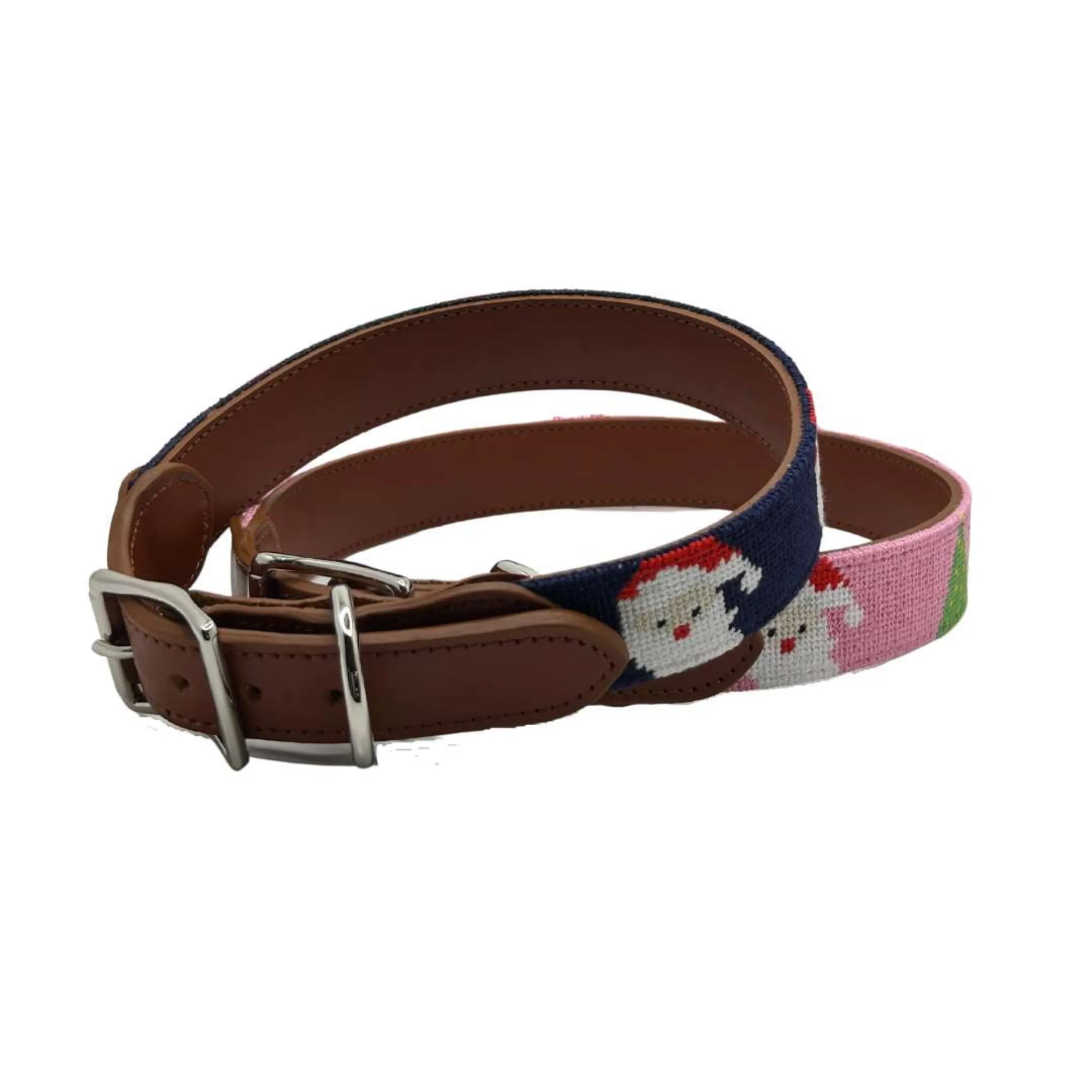 Needlepoint Dog Collar- Pink Santa Pattern