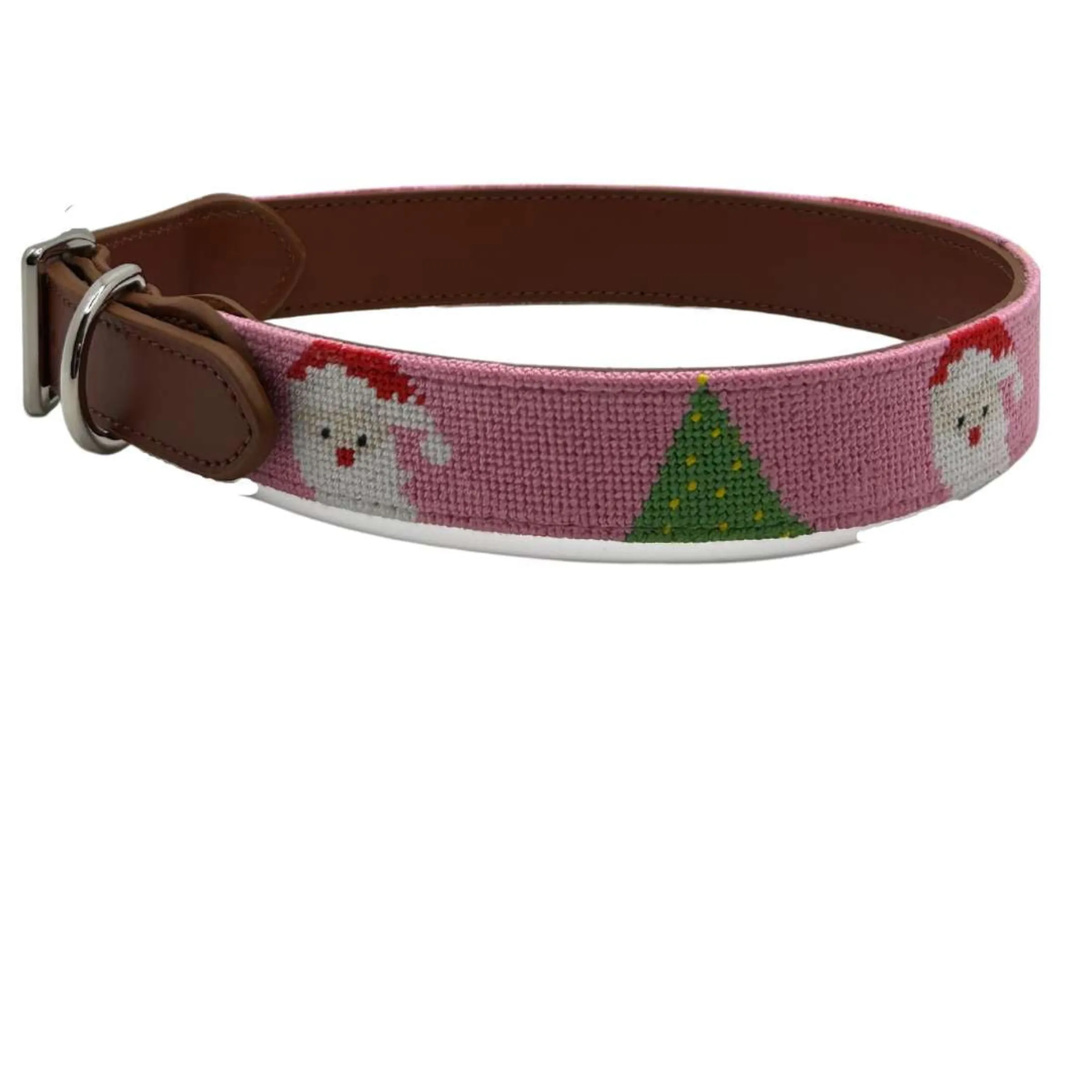 Needlepoint Dog Collar- Pink Santa Pattern