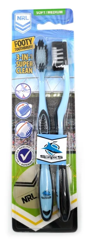 NRL Adult Toothbrush Twin Pack - Cronulla Sharks - Set of Two - Soft/Medium